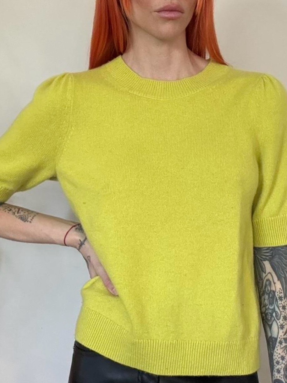 COS 100% Cashmere Women’s Short Puffed Sleeve Sweater in Lime Yellow - XS